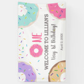 Donut party 1e verjaardagsbanner spandoek (Verticaal)