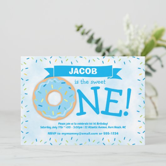 Donut Party Boy First Birthday Kaart (Staand voorkant)