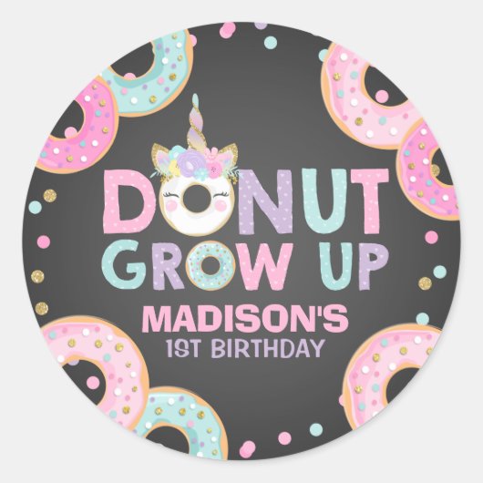 Donut Party Favor Label Sticker Seal Donut Groei o (Voorkant)