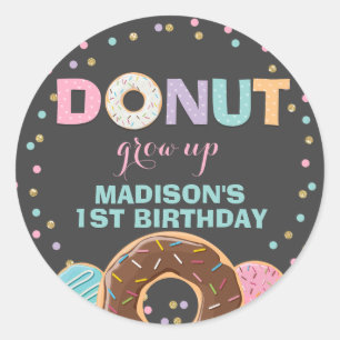 Donut Party Favor Label Sticker Seal Donut Grow Up