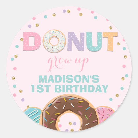 Donut Party Favor Label Sticker Seal Donut Grow Up (Voorkant)