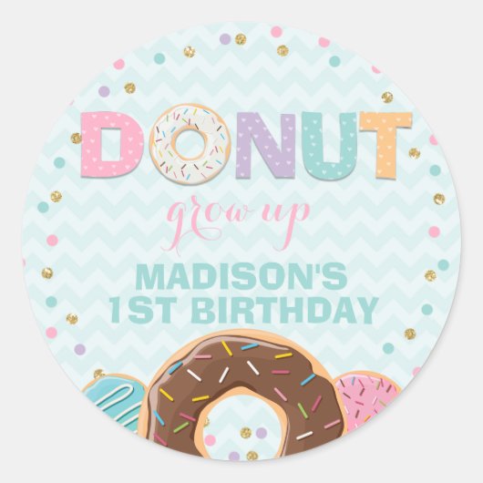 Donut Party Favor Label Sticker Seal Donut Grow Up (Voorkant)