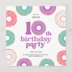Donut Party Girl 10e verjaardagsuitnodiging Kaart