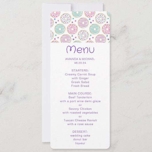Donut Patroon Cute Kleurrijk Menu Kaart (Voorkant)