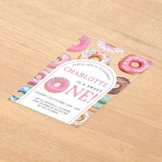 Donut Pattern 1st Birthday Party Eerste Zoete Acryl Uitnodigingen (Laagn)
