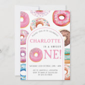 Donut Pattern 1st Birthday Party Eerste Zoete Kaart (Voorkant)
