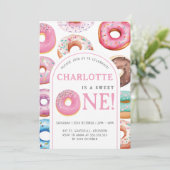 Donut Pattern 1st Birthday Party Eerste Zoete Kaart (Staand voorkant)
