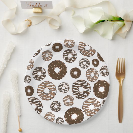 Donut Pattern, Chocolate Donuts, Karamel Donuts Papieren Bordje (Huwelijk)