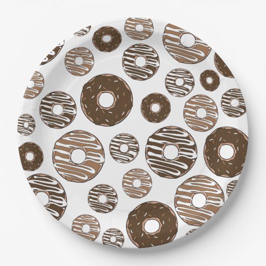Donut Pattern, Chocolate Donuts, Karamel Donuts Papieren Bordje (Voorkant)