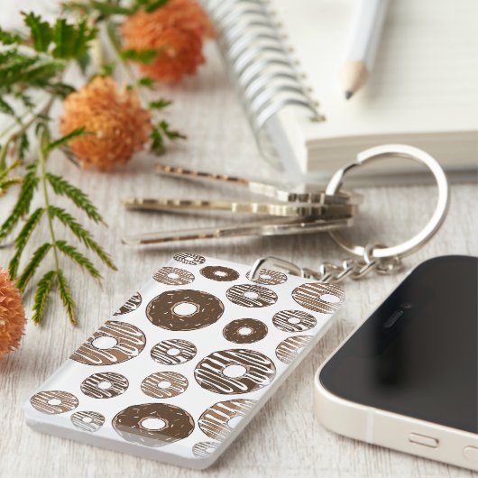 Donut Pattern, Chocolate Donuts, Karamel Donuts Sleutelhanger (Voorkant Rechts)