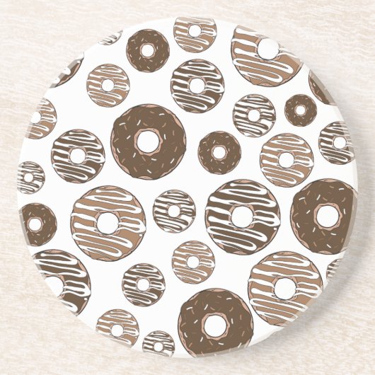 Donut Pattern, Chocolate Donuts, Karamel Donuts Zandsteen Onderzetter (Voorkant)