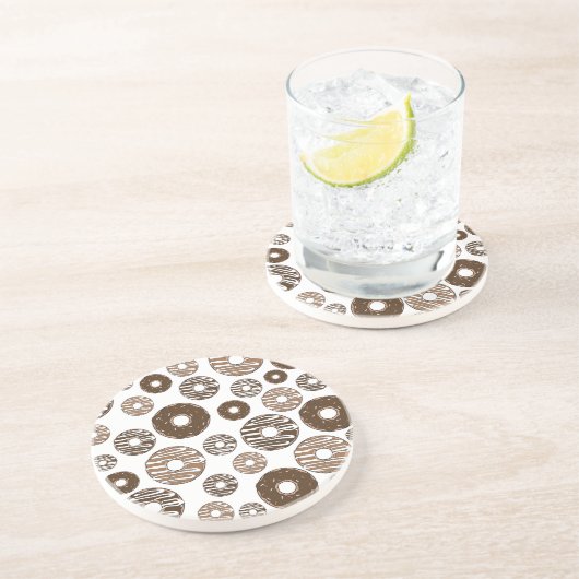 Donut Pattern, Chocolate Donuts, Karamel Donuts Zandsteen Onderzetter (Zijkant)