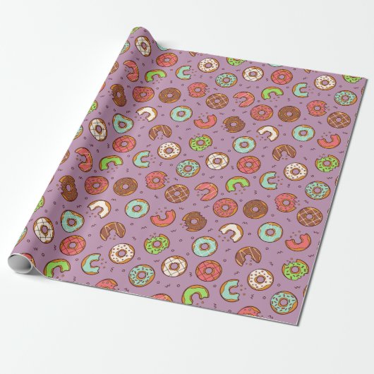 Donut Pattern | PAARS Cadeaupapier (Uitgerold)