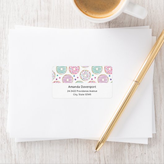 Donut Pattern Schattige kleurrijk adres Etiket (Insitu)