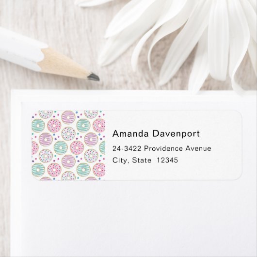 Donut Pattern Schattige kleurrijk adres Etiket (Insitu)
