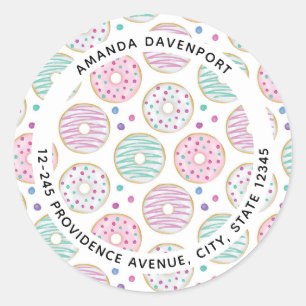 Donut Pattern Schattige kleurrijk adres Ronde Sticker