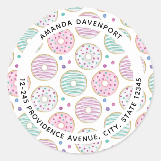 Donut Pattern Schattige kleurrijk adres Ronde Sticker (Voorkant)