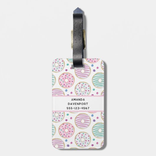 Donut Pattern Schattige Kleurrijk Bagagelabel (Achterkant verticaal)