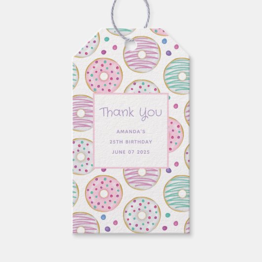 Donut Pattern Schattige Kleurrijk Dank u Cadeaulabel (Voorkant)