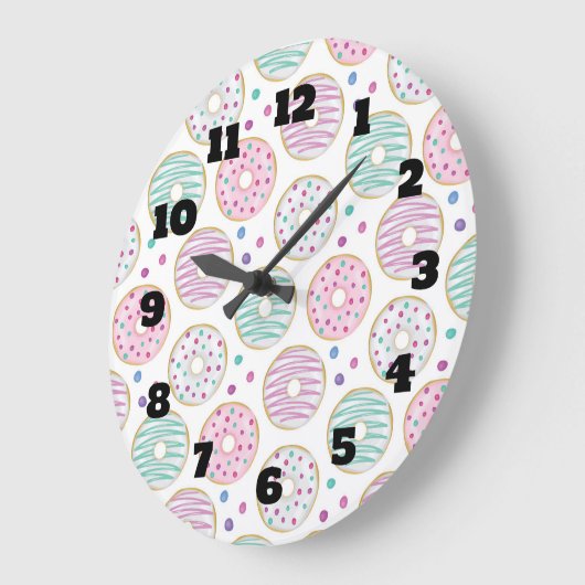 Donut Pattern Schattige Kleurrijk Grote Klok (Hoek)