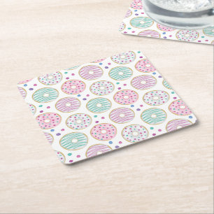 Donut Pattern Schattige Kleurrijk Kartonnen Onderzetters