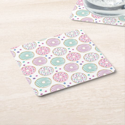 Donut Pattern Schattige Kleurrijk Kartonnen Onderzetters (Schuin)