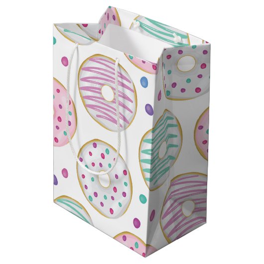 Donut Pattern Schattige Kleurrijk Medium Cadeauzakje (Achterkant Gekanteld)