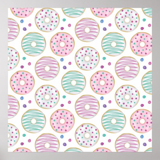 Donut Pattern Schattige Kleurrijk Poster (Voorkant)