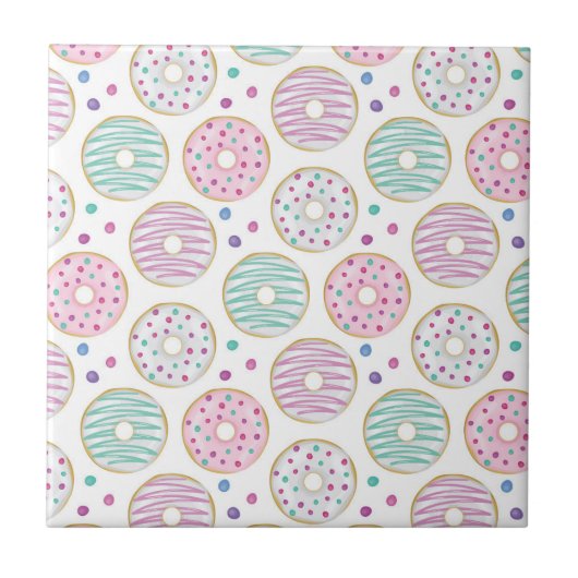 Donut Pattern Schattige Kleurrijk Tegeltje (Voorkant)