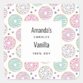 Donut Pattern Schattigee Kleurrijke Kaarsenhandel Vierkante Sticker (Voorkant)