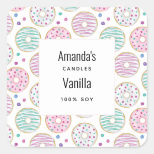 Donut Pattern Schattigee Kleurrijke Kaarsenhandel Vierkante Sticker