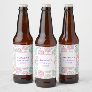 Donut Pattern Schattigee kleurrijke verjaardag Bier Etiket