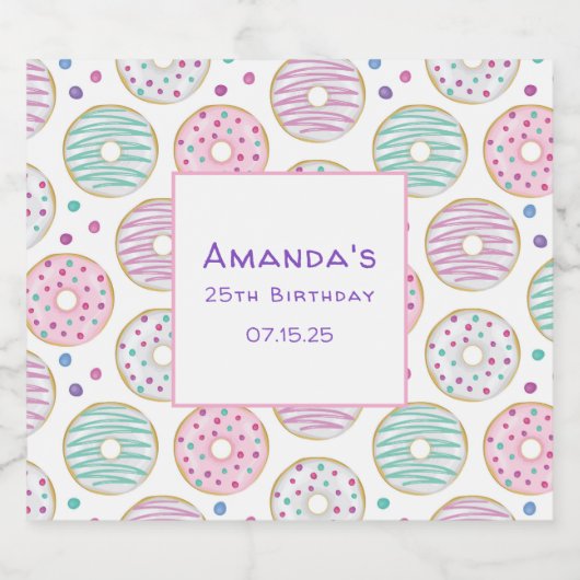 Donut Pattern Schattigee kleurrijke verjaardag Bier Etiket (Enkel label)