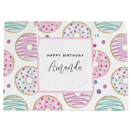 Donut Pattern Schattigee kleurrijke verjaardag Groot Cadeauzakje (Voorkant)