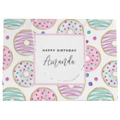 Donut Pattern Schattigee kleurrijke verjaardag Groot Cadeauzakje (Achterkant)
