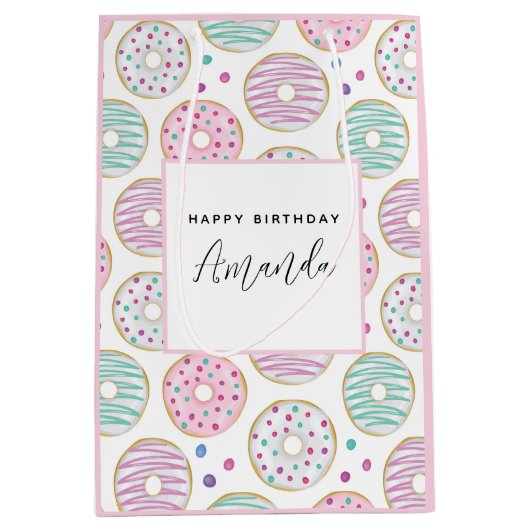 Donut Pattern Schattigee kleurrijke verjaardag Medium Cadeauzakje (Voorkant)