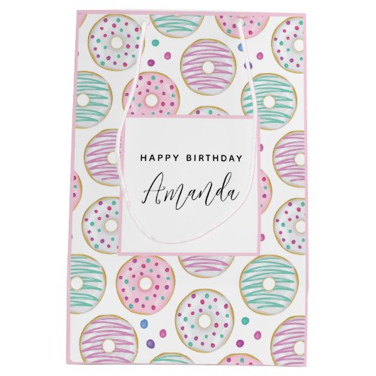 Donut Pattern Schattigee kleurrijke verjaardag Medium Cadeauzakje (Achterkant)