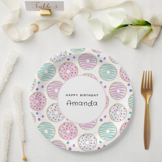 Donut Pattern Schattigee kleurrijke verjaardag Papieren Bordje (Huwelijk)