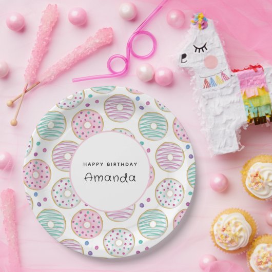 Donut Pattern Schattigee kleurrijke verjaardag Papieren Bordje (Feest)