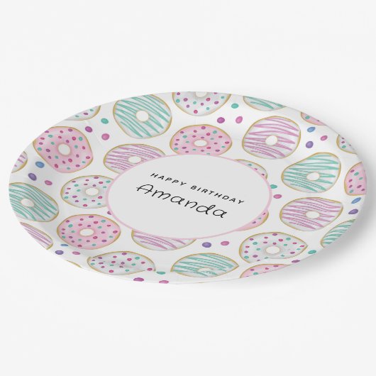 Donut Pattern Schattigee kleurrijke verjaardag Papieren Bordje (Gekanteld)