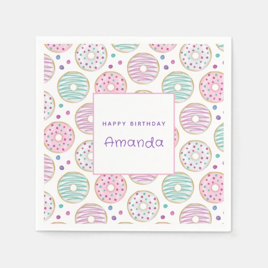 Donut Pattern Schattigee kleurrijke verjaardag Servet (Voorkant)