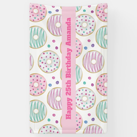 Donut Pattern Schattigee kleurrijke verjaardagsban Spandoek (Verticaal)