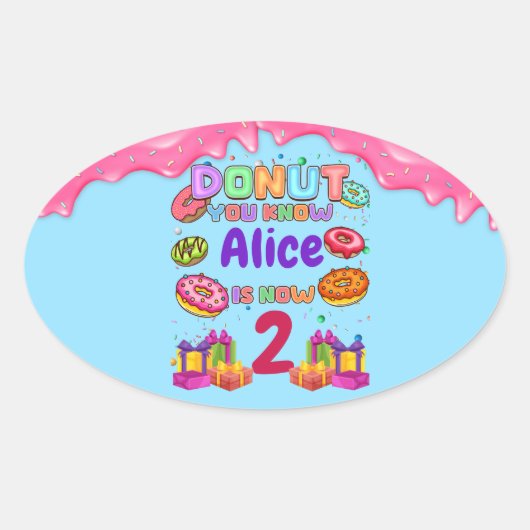 Donut persoonlijke kleuren prinkle Birthday Party Ovale Sticker (Voorkant)