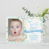 Donut Photo Birthday Invitation Boy Sweet One Kaart (Staand voorkant)