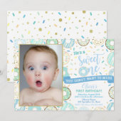 Donut Photo Birthday Invitation Boy Sweet One Kaart (Voorkant / Achterkant)