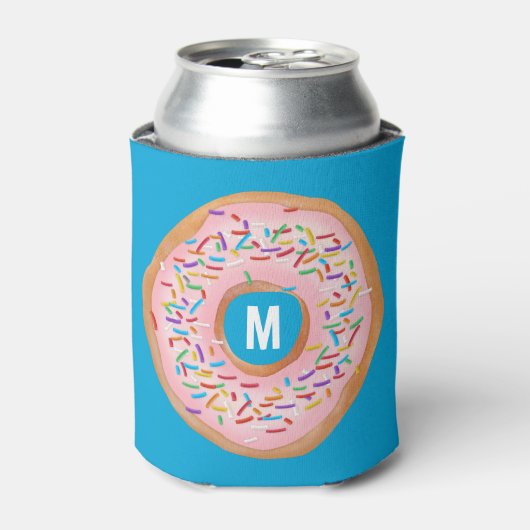 Donut Pink Frosted Sprinkle Leuk Donut Monogram Blikjeskoeler (Blikje Voorkant)