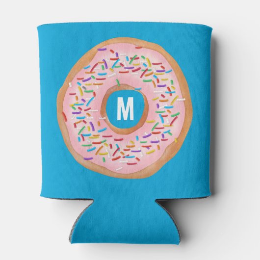 Donut Pink Frosted Sprinkle Leuk Donut Monogram Blikjeskoeler (Achterkant)
