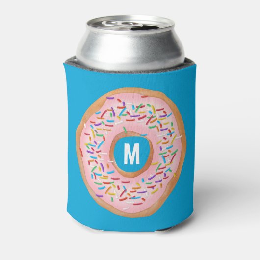 Donut Pink Frosted Sprinkle Leuk Donut Monogram Blikjeskoeler (Blikje Achterkant)