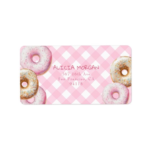 donut | Pink Gingham retour adreslabel Etiket (Voorkant)