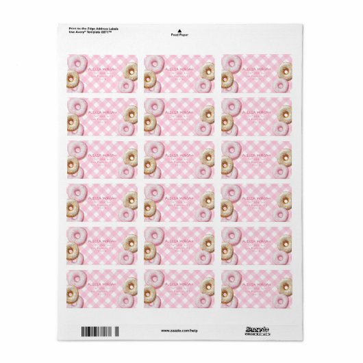 donut | Pink Gingham retour adreslabel Etiket (Full Sheet)